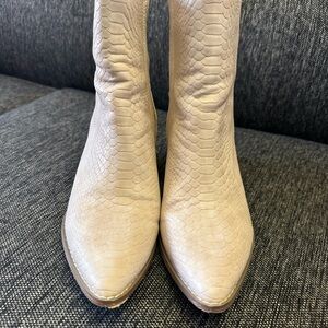 Coconuts by Matisse Cream Snakeskin Heeled Boots